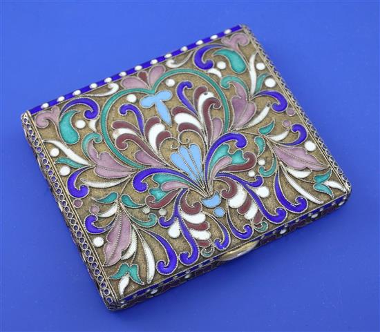 A 20th century Russian style silver gilt and cloisonne enamel cigarette case, gross 4 oz.